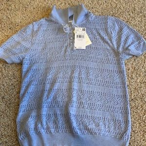 NWT Mango blue collar knit shirt size M